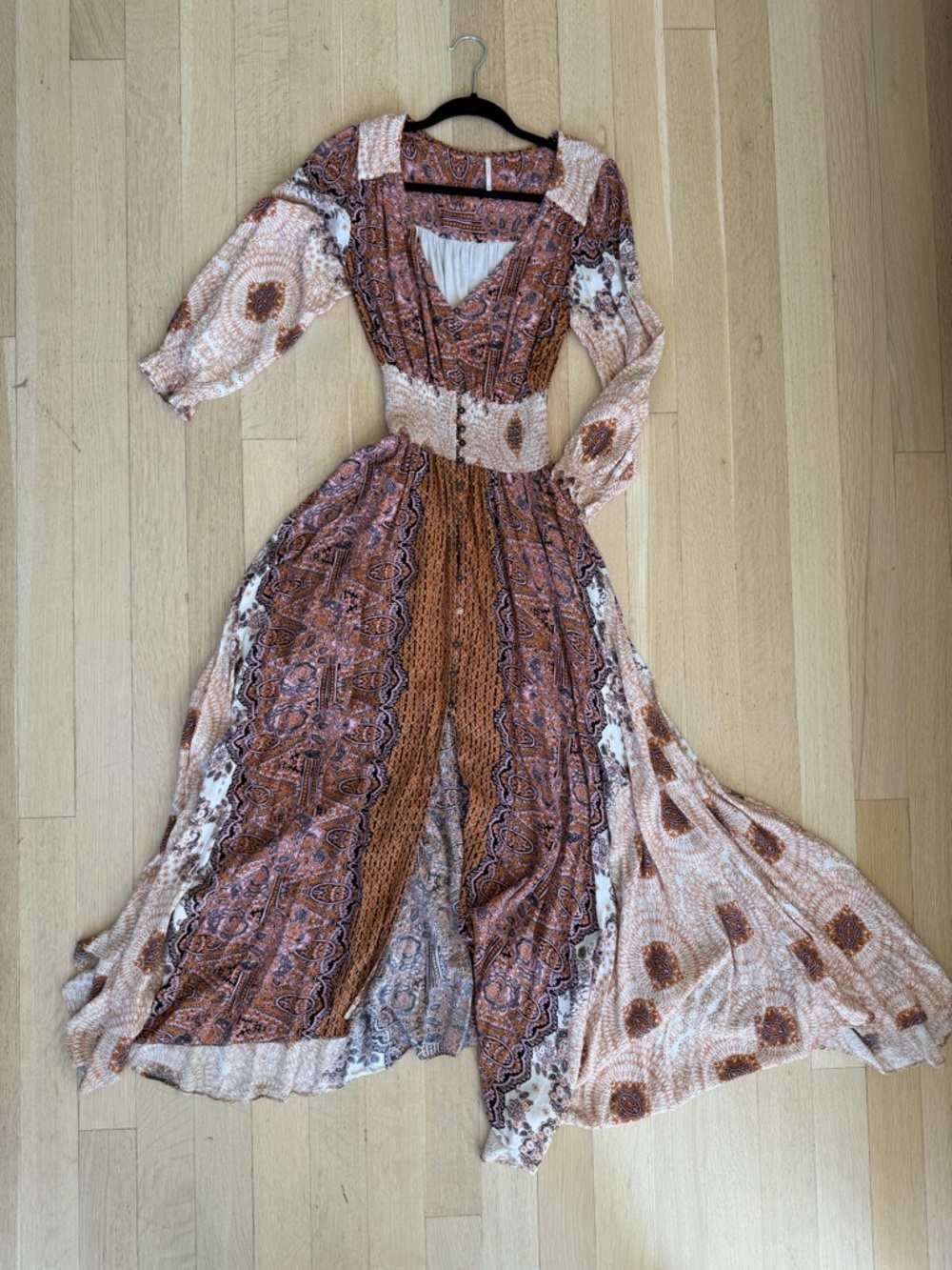 Free People Paisley Maxi Dress in Rust and Cream
